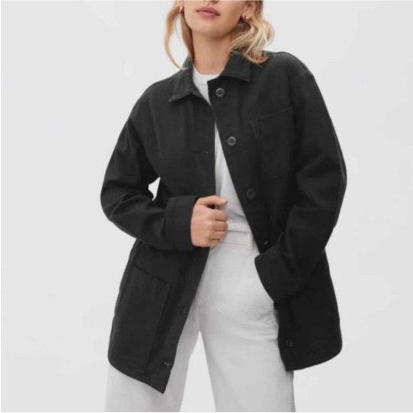 Everlane Cinchable Chore Utility Jacket in Black Size S 100% Cotton - Picture 1 of 8